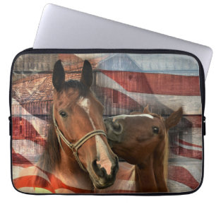 Horse Rustic Barn American Flag Laptop Sleeve