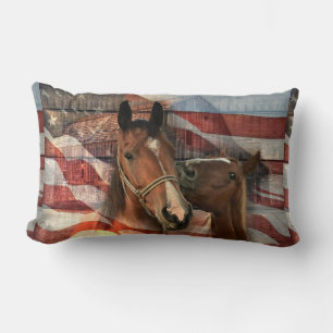 Horse Rustic Barn American Flag Lumbar Cushion