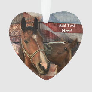 Horse Rustic Barn American Flag Ornament