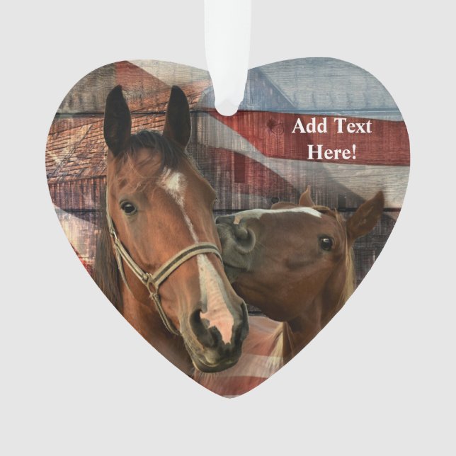 Horse Rustic Barn American Flag Ornament (Front)
