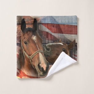 Horse Rustic Barn American Flag Wash Cloth