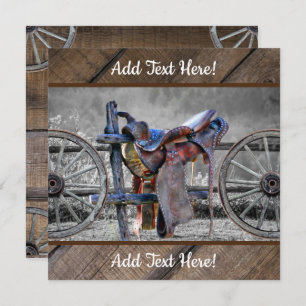 Horse Saddle Corral Fence Western Wagon Wheels  Card