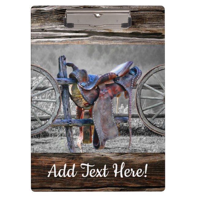Horse Saddle Corral Fence Western Wagon Wheels  Clipboard (Front)