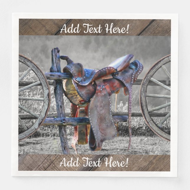 Horse Saddle Corral Fence Western Wagon Wheels  Napkin (Front)