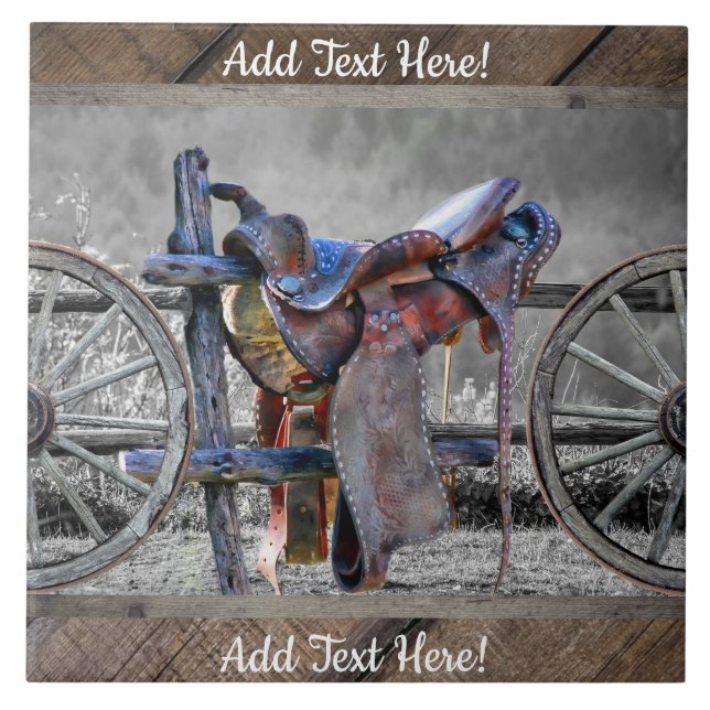Horse Saddle Corral Fence Western Wagon Wheels  Tile (Front)
