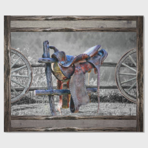 Horse Saddle Corral Fence Western Wagon Wheels  Wrapping Paper