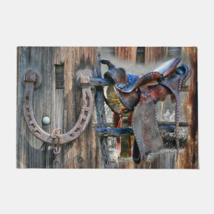 Horse Saddle Horseshoe Rustic Western Doormat