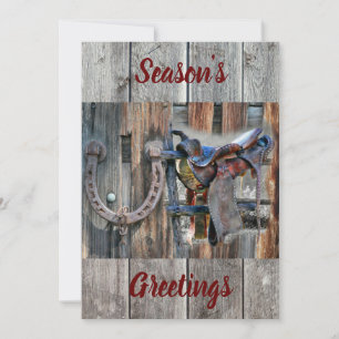 Horse Saddle Horseshoe Rustic Western Holiday Card