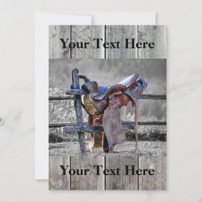 Horse Saddle On Corral Fence Western Invitation (Front)