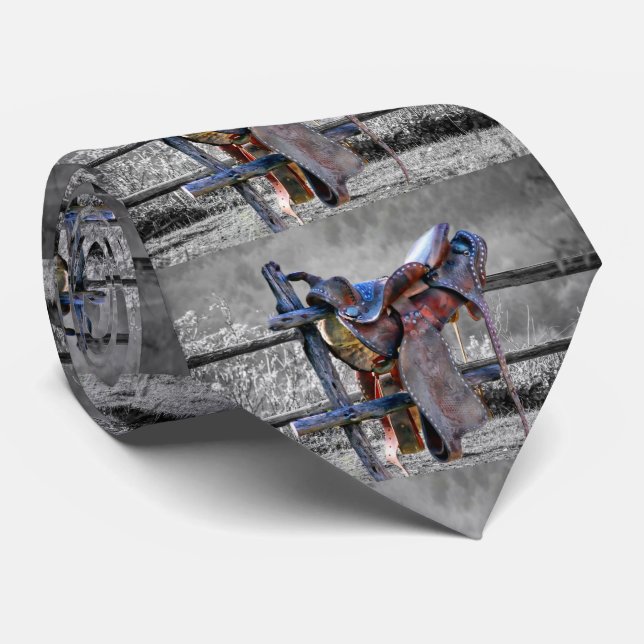 Horse Saddle On Corral Fence Western Tie (Rolled)