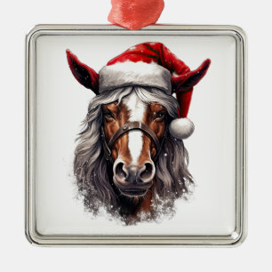 Horse Santa Cowboy Hat Western Christmas Cowgirl Metal Tree Decoration