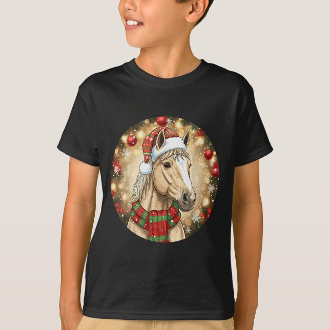 Horse Santa Hat Christmas Lights Family Matching W T-Shirt (Front)