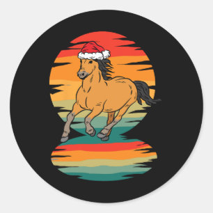 Horse Santa Hat Christmas Pajama Horseback Riding Classic Round Sticker