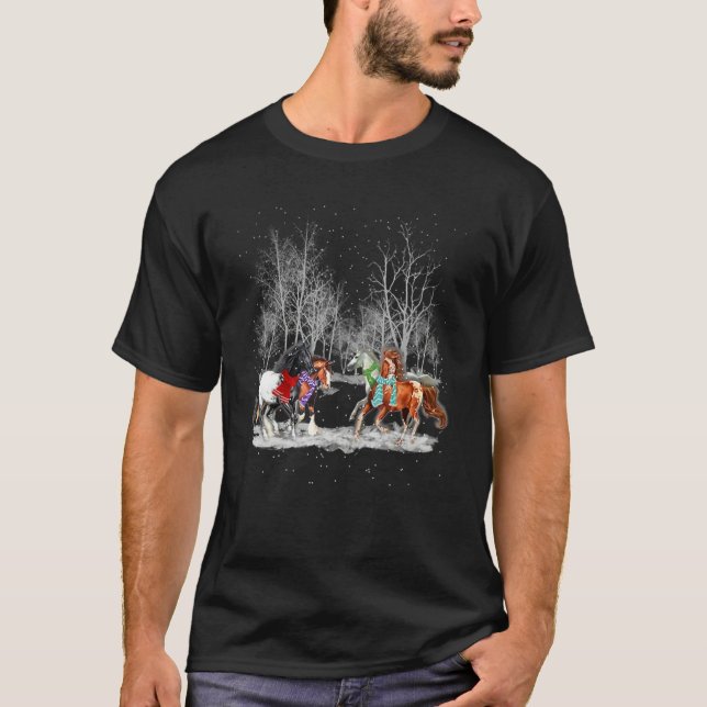 Horse Scarf Winter Christmas Tree Xmas Forest Snow T-Shirt (Front)