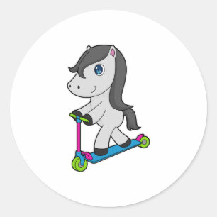 Horse Scooter Classic Round Sticker