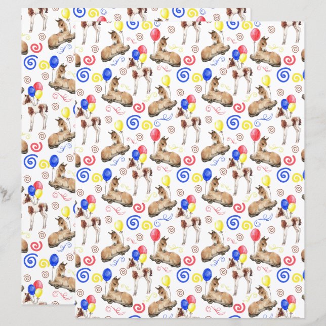 Horse Scrapbook Paper in White (Front/Back)