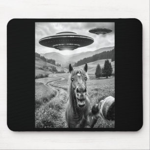 Horse Selfie with Alien UFO Funny Horse Lover Men Mouse Pad