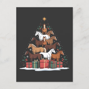 Horse Shaped Christmas Tree Equine Xmas  Invitation Postcard