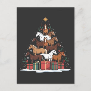 Horse Shaped Christmas Tree Equine Xmas Invitation Postcard