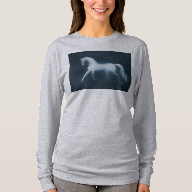 Horse Shilhouette Grey Off The Shoulder Sweatshirt T-Shirt (Front)