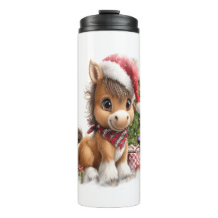 Horse Shirt Christmas Santa Hat Thermal Tumbler