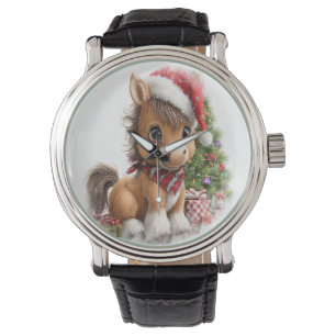 Horse Shirt Christmas Santa Hat Watch