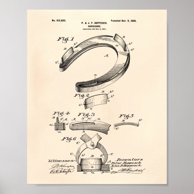 Horse Shoe 1898 Patent Art Old Peper Poster (Front)