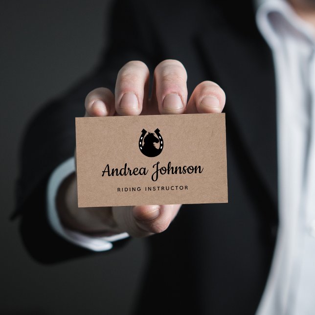 Horse Shoe Brown Kraft Paper Horseback Riding Farm Business Card (Creator Uploaded)