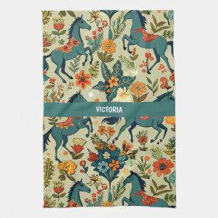 Horse Show Floral Custom Pattern Tea Towel