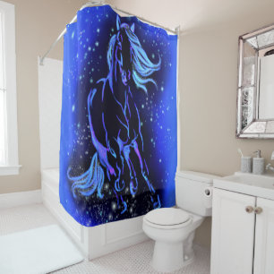 Horse Shower Curtain In Blue Moonlight Night