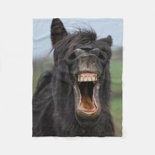 Horse Showing His Teeth Fleece Blanket (Front)