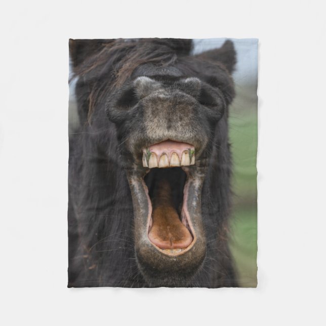 Horse Showing His Teeth Fleece Blanket (Front)