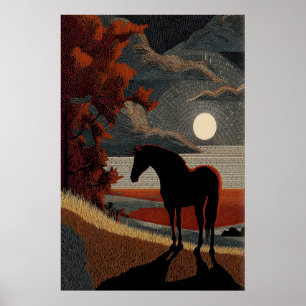 Horse Silhouette Art Print - Simple Moonlit