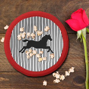 Horse Silhouette Black White Stripes Derby Paper Plate