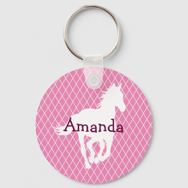 Horse Silhouette Diamond Pattern Custom Key Ring (Front)