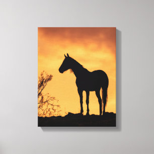 Horse Silhouette Fiery Sunset Sky Art Canvas Print