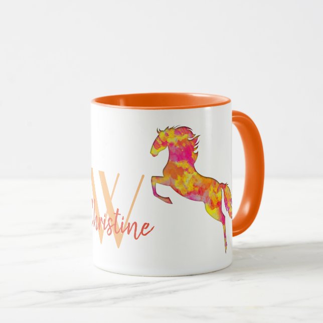 Horse silhouette Fire flames Monogram Name Elegant Mug (Front Right)