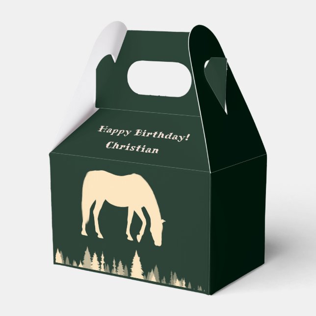 Horse Silhouette Forest Trees Birthday Party Favour Box (Front Side)