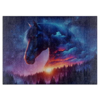 Horse Silhouette in a Sunset Forest Landscape Cutting Board