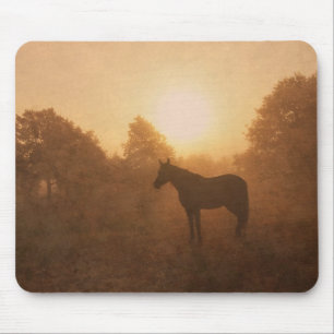 Horse silhouette in morning sun on mousepad