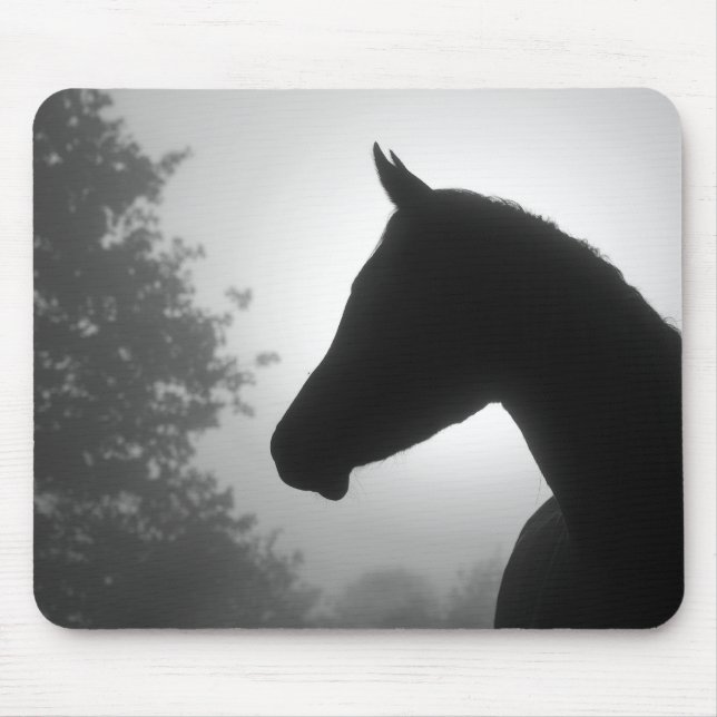 Horse silhouette mousepad in black and white (Front)