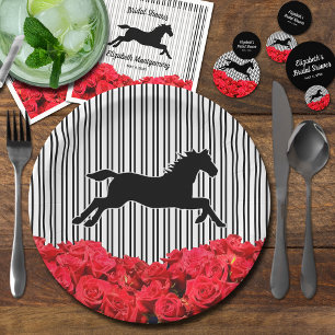 Horse Silhouette Red Roses Derby Bridal Shower Paper Plate