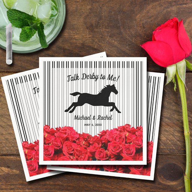 Horse Silhouette Red Roses Derby Party Napkin (Creator Uploaded)