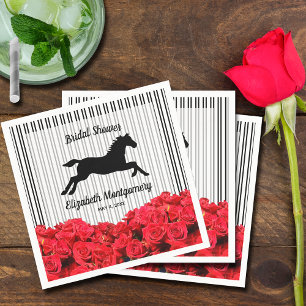 Horse Silhouette Red Roses on Stripes Derby Party Napkin