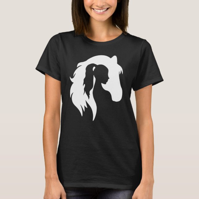 Horse Silhouette Young Woman Girl Equestrian Cowgi T-Shirt (Front)