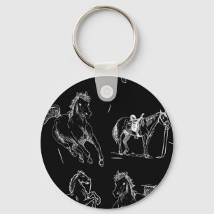 Horse silhouettes Black White Key Ring