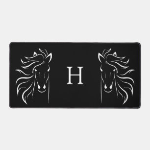 Horse Silhouettes & Monogram on Black Desk Mat