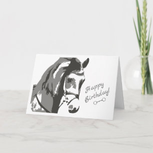 Horse Sketch and Snaffle Bit ~ Grey Happy Birthday Card