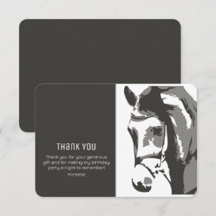 Horse Sketch Modern Grey and White Birthday Thank You Card