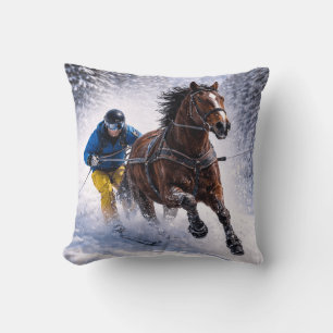 Horse Skijoring   Winter Horse   Throw Pillow